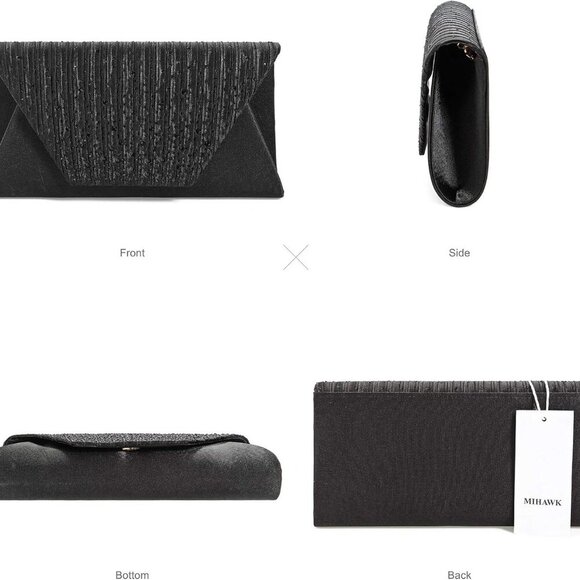 Brand New Satin Black Rhinestone Evening Clutch (78 chars) - Picture 2 of 8